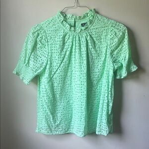 J. Crew Light Green Eyelet Blouse